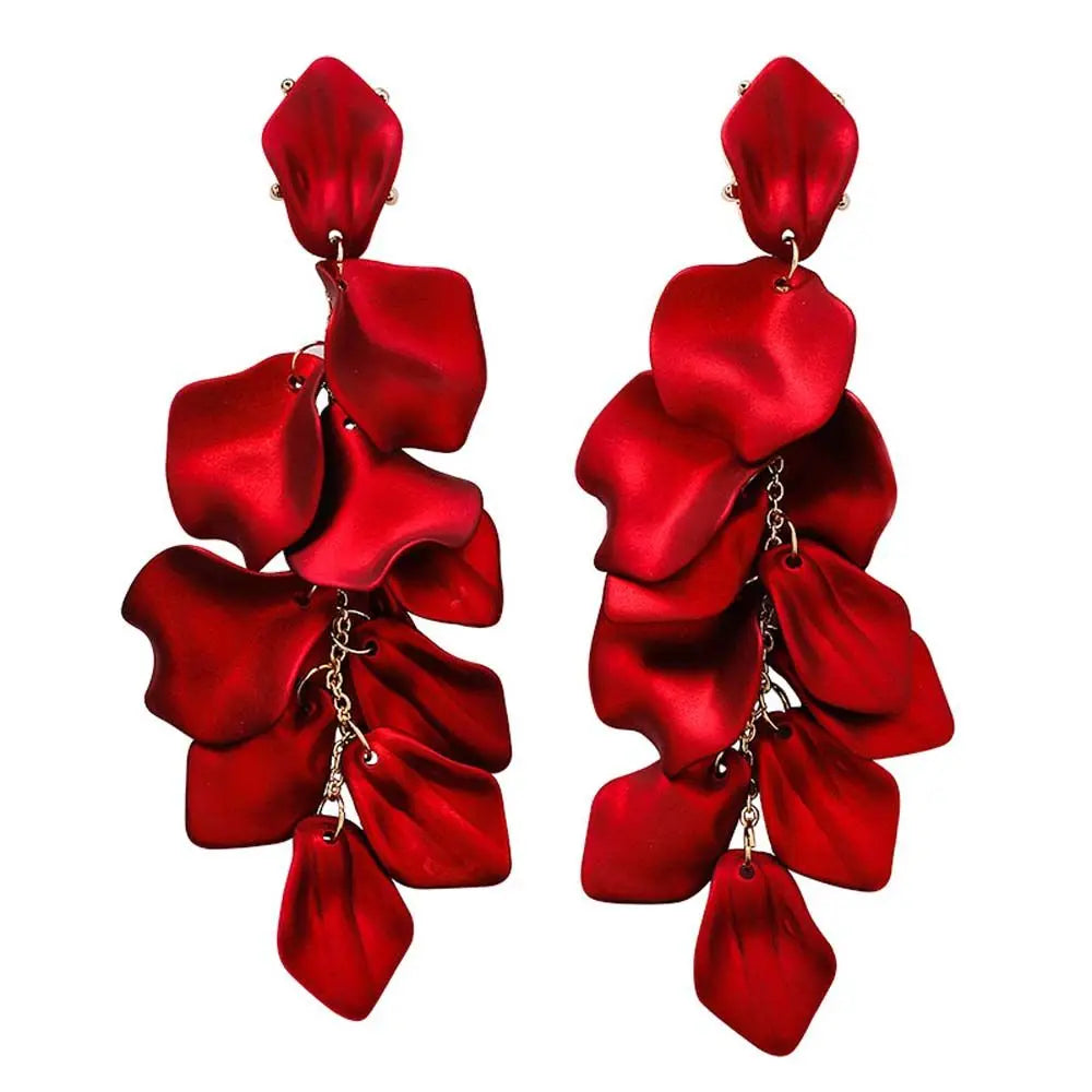 Crimson Bloom Tassel Earrings
