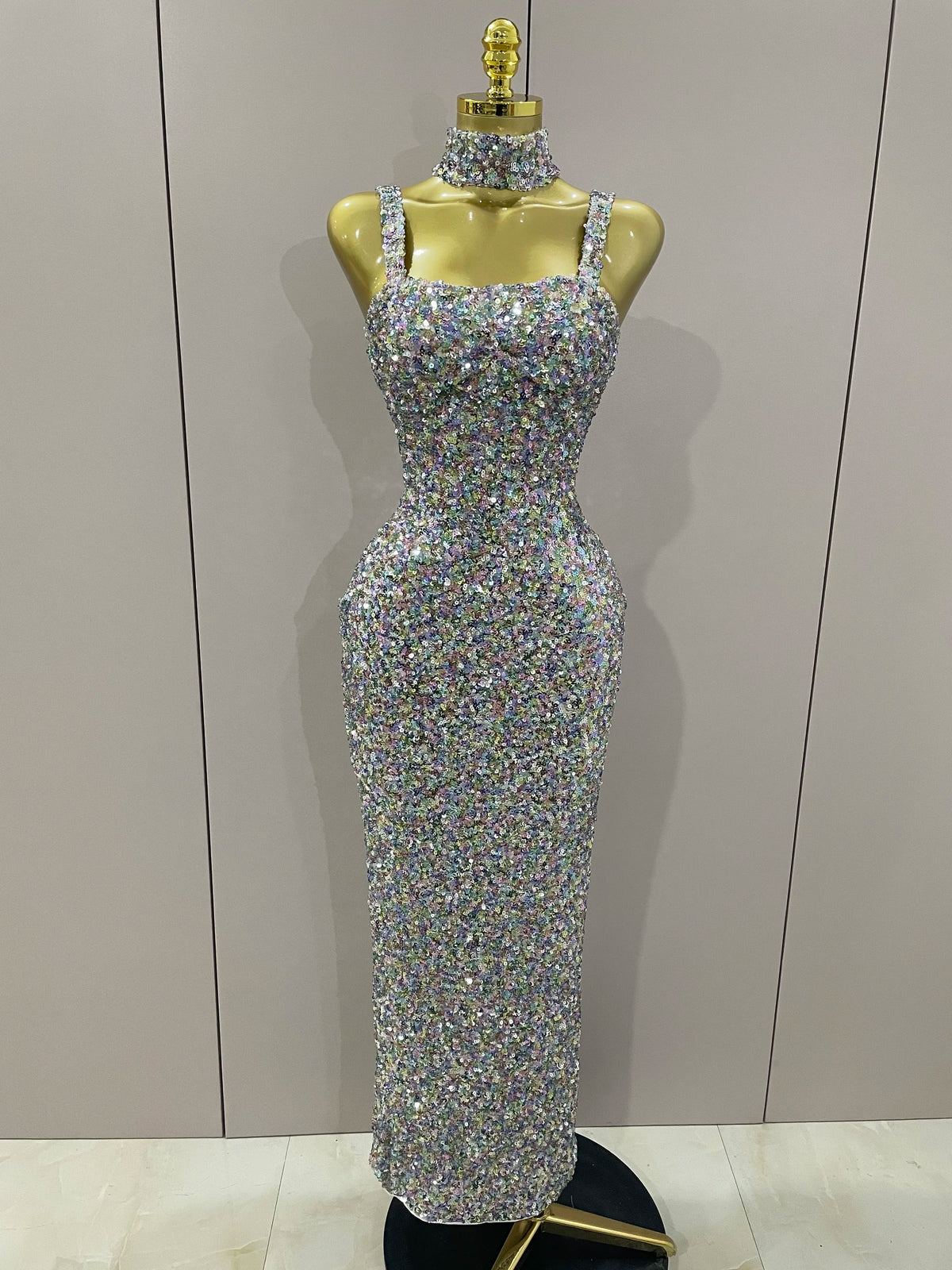Rainbow Sequin Mesh Maxi Dress