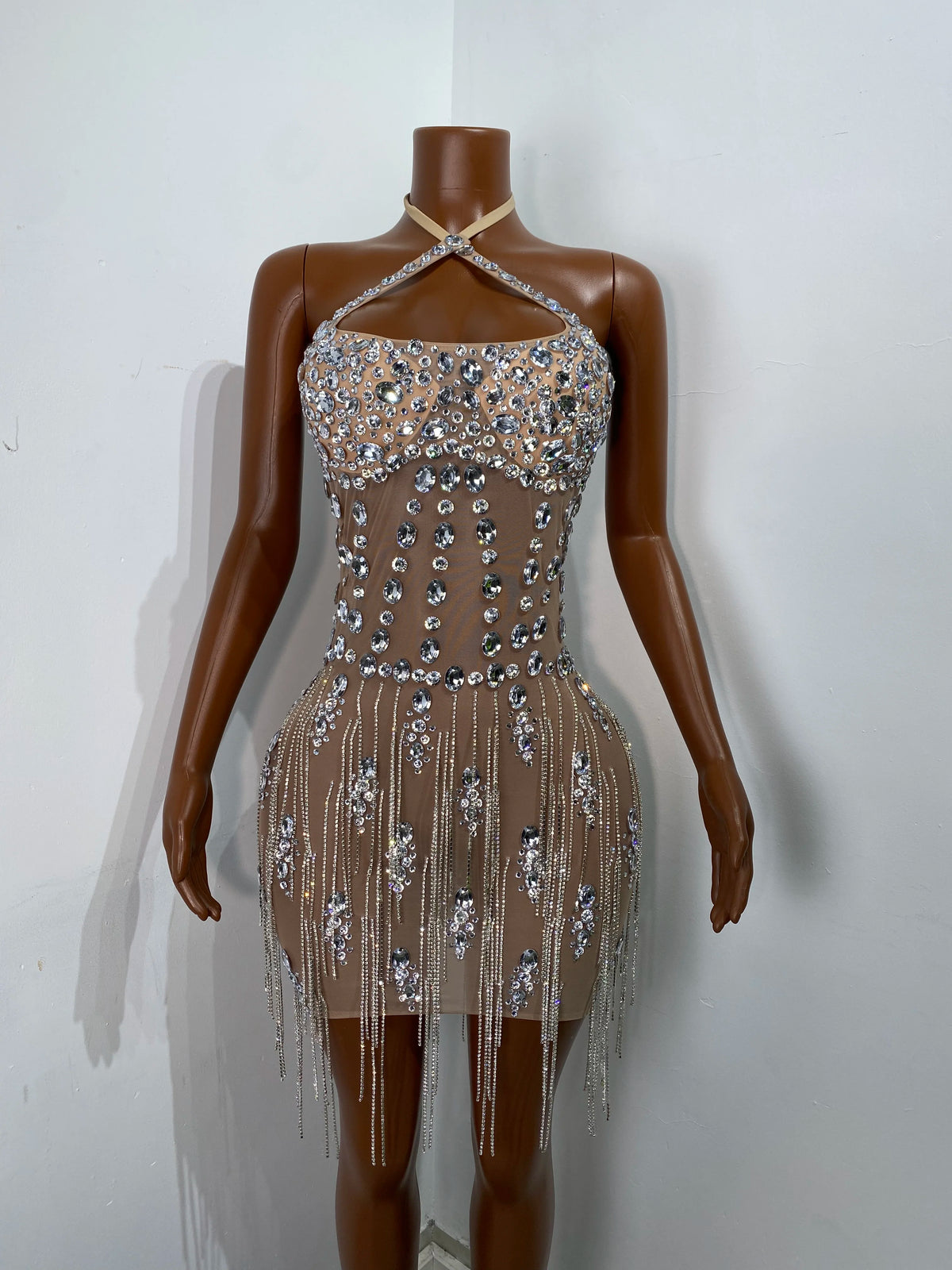 Crystal Halo Halter Mini Dress