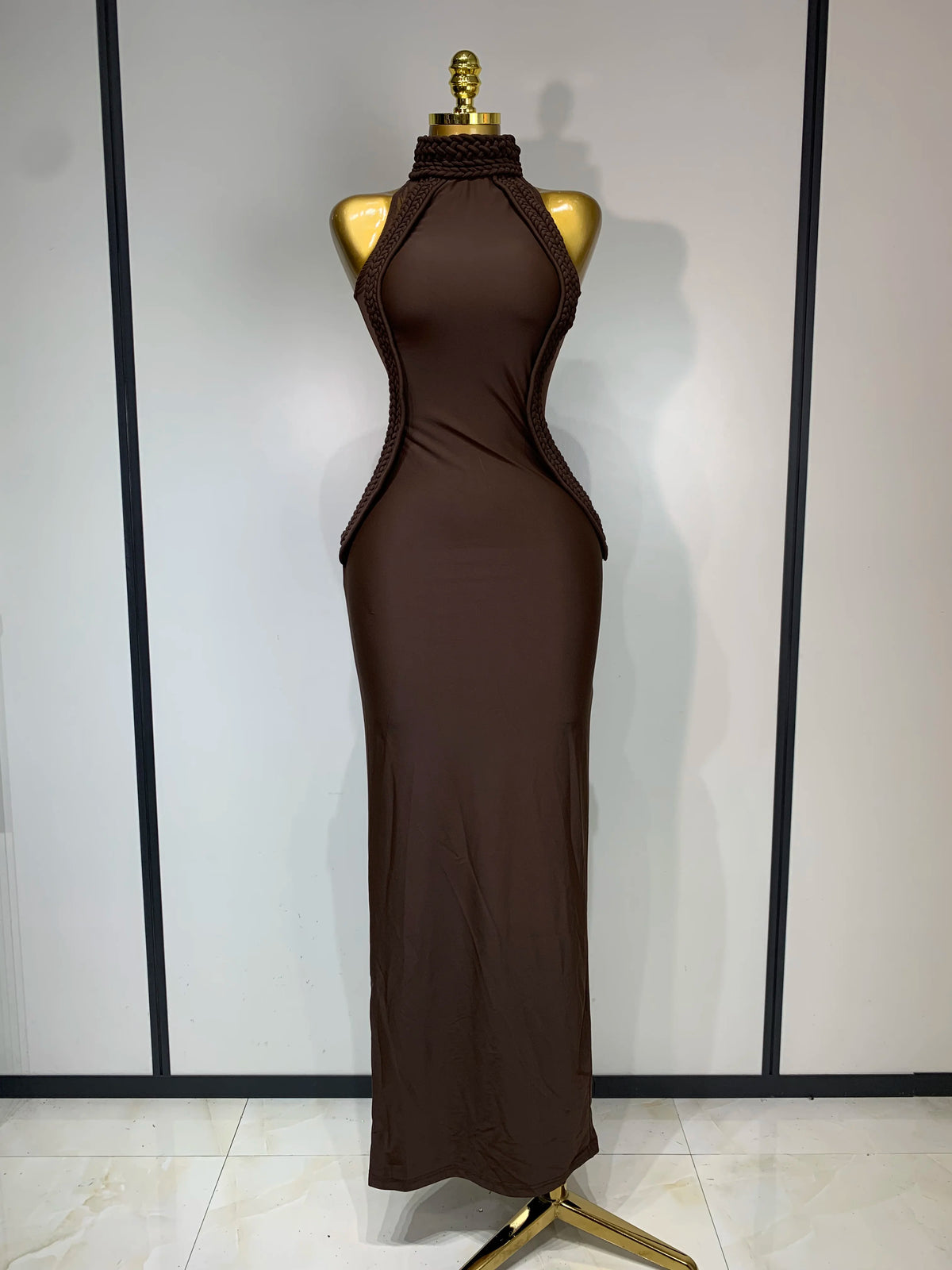 Brown Mesh Bodycon Dress