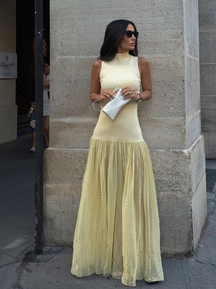 Splicing Polka Dot  Maxi Dresses