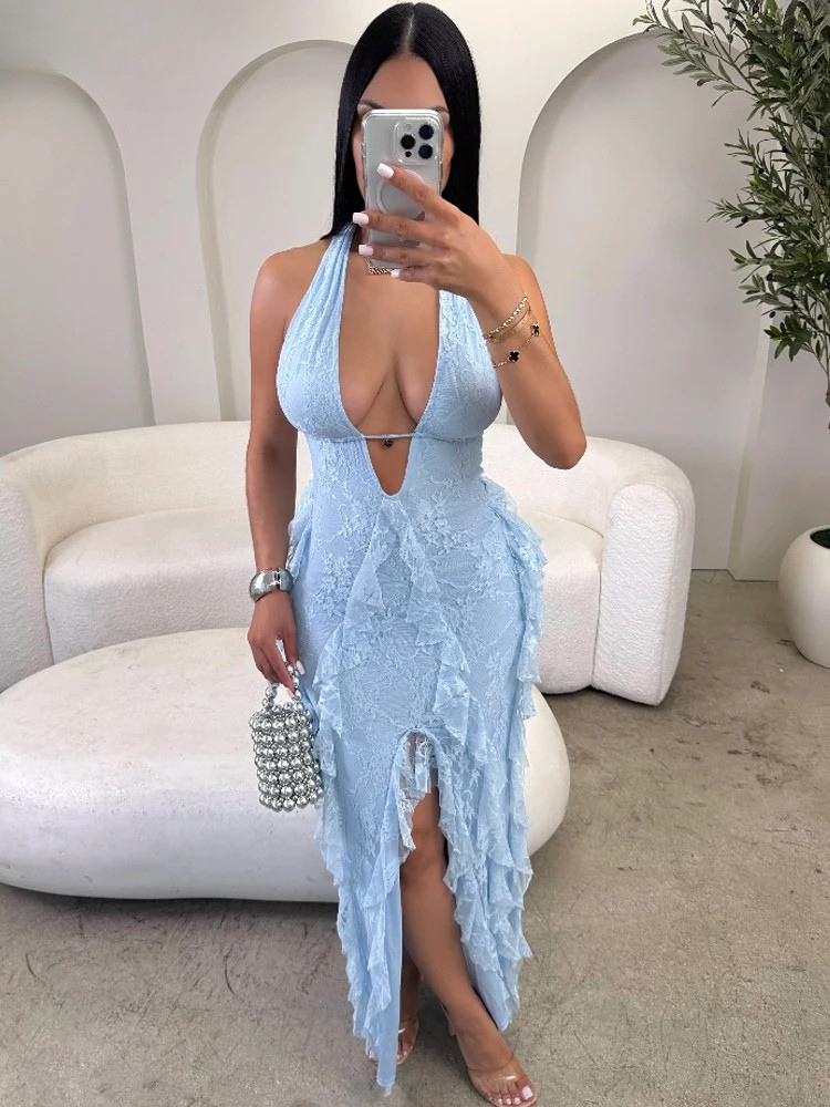 Ruffle Halter Maxi Dress