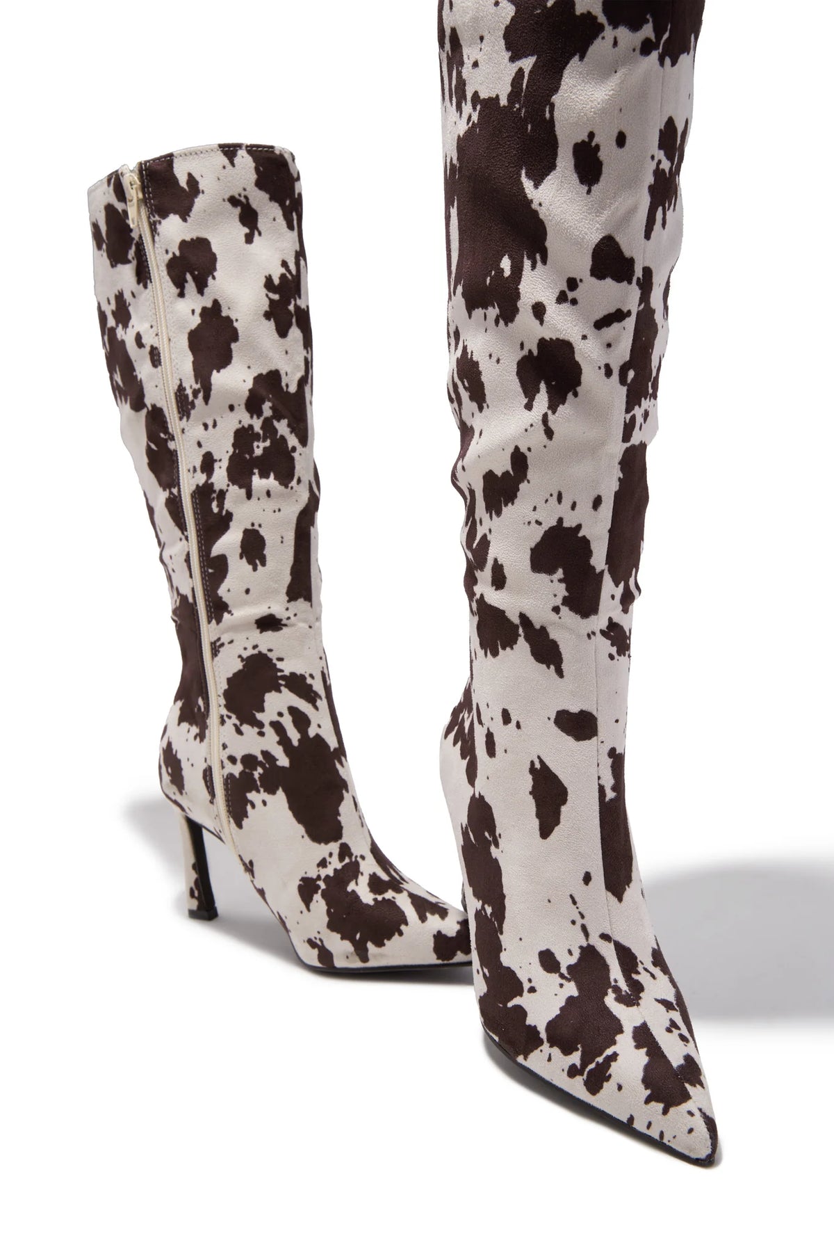 Cow Print Heel Pointed Toe Boots
