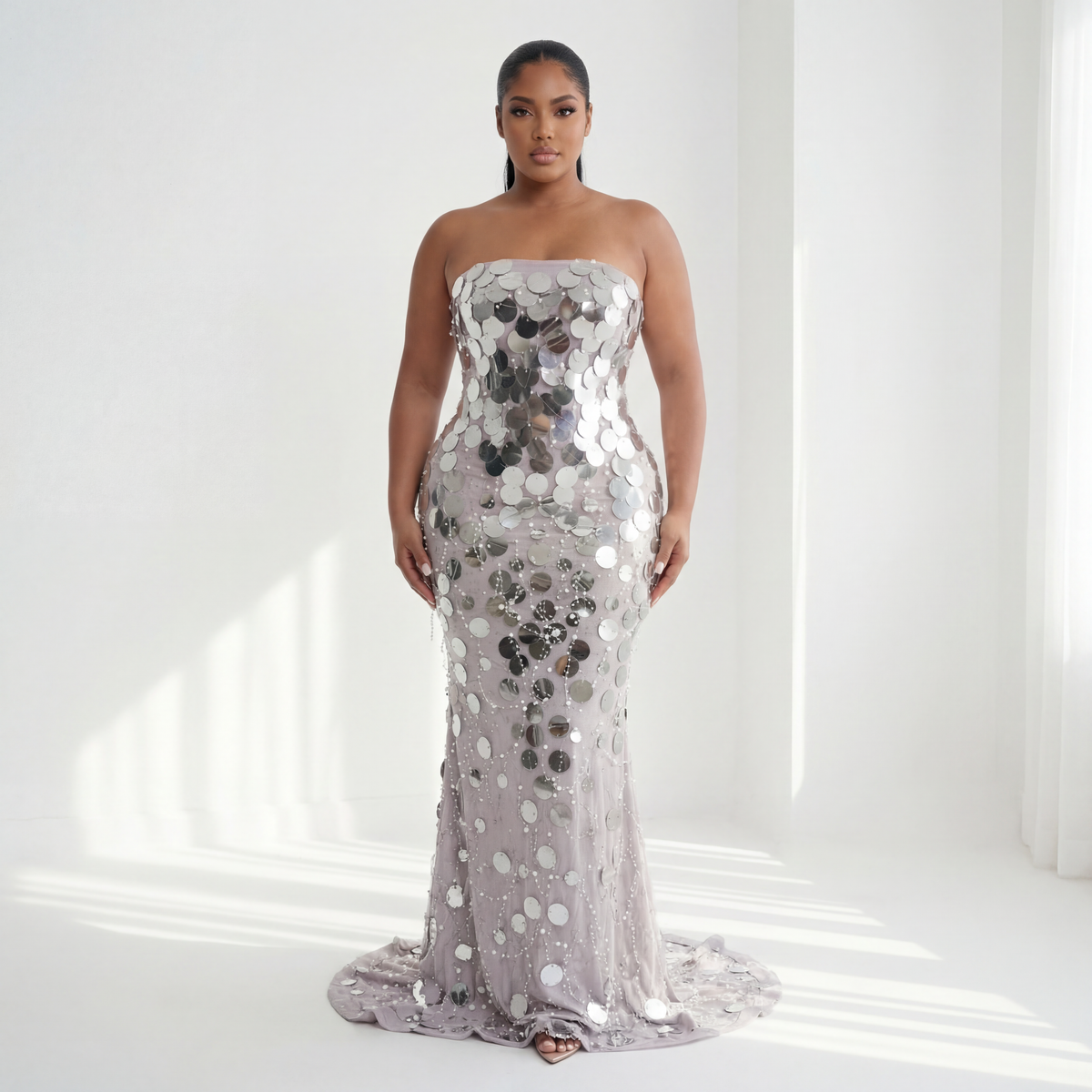 Midnight Pearl Illusion Mesh Dress