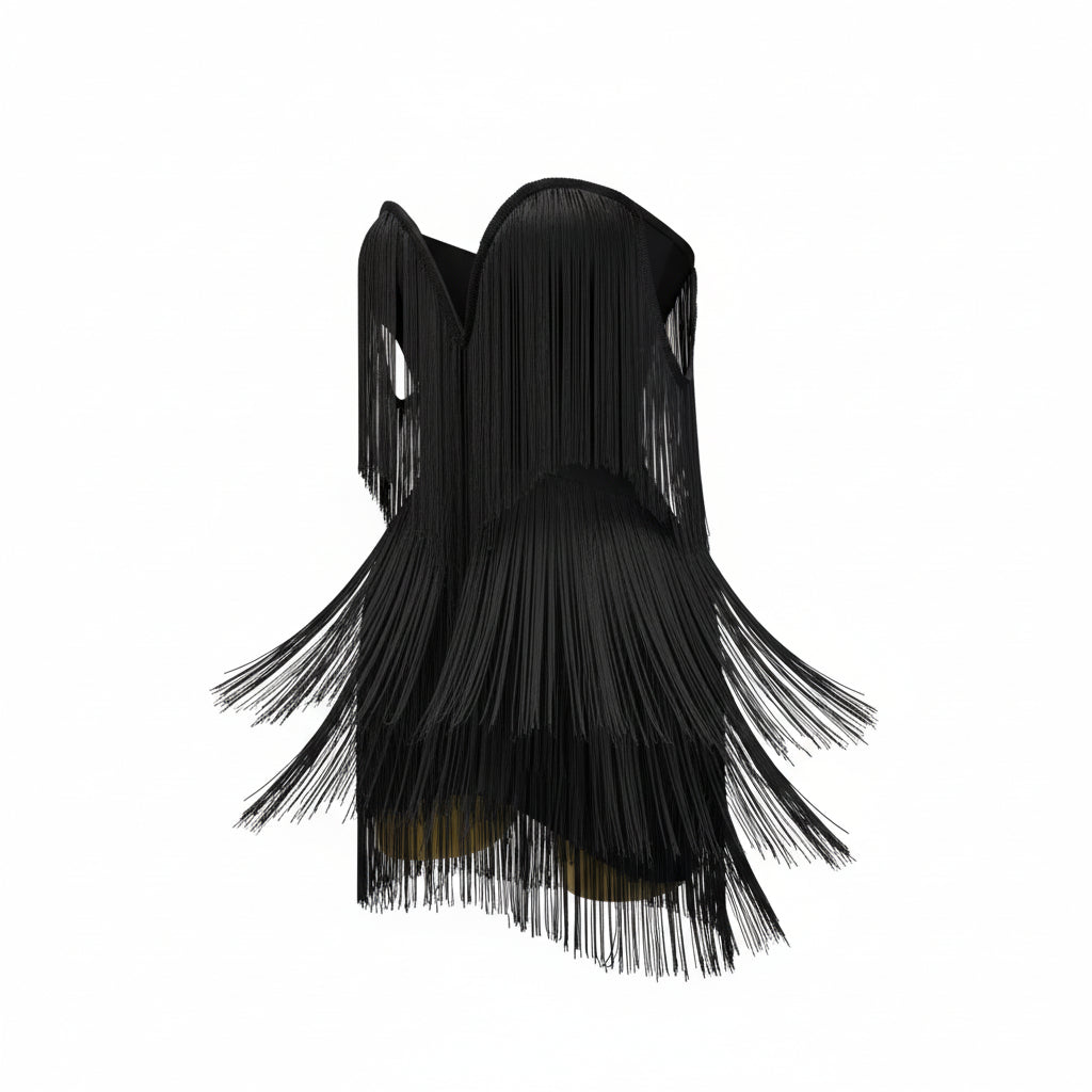 Velvet Night Tassel Mini Dress (Black)