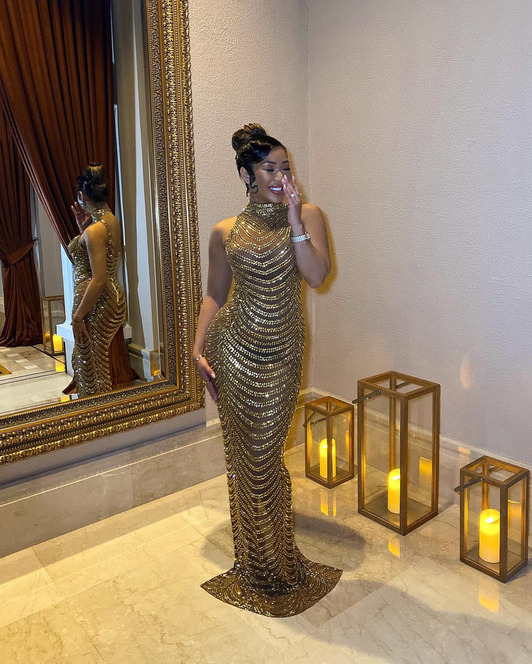 Sparkly Rhinestone Mesh Long Dress