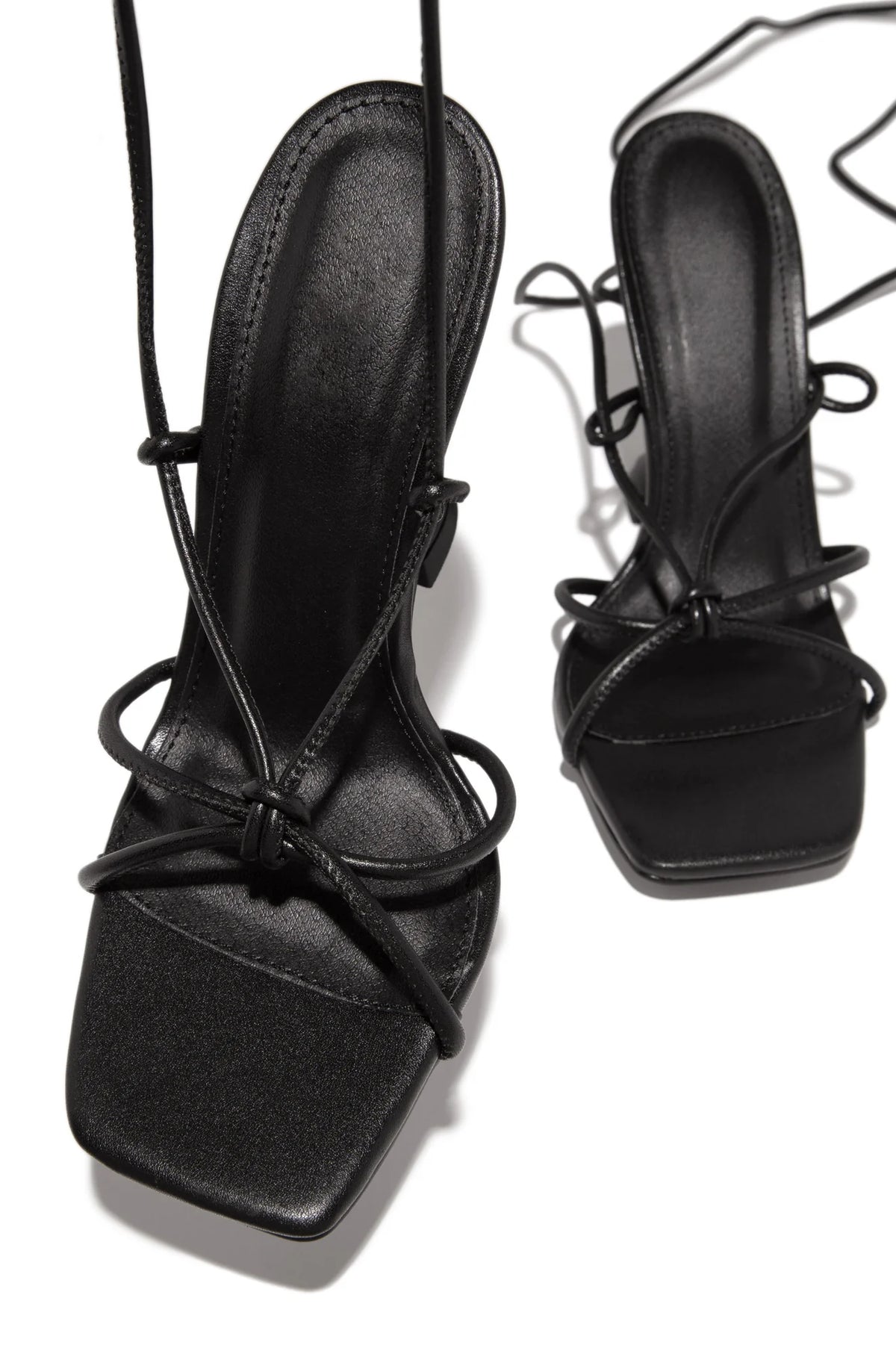Knotted Lace-Up Square Toe Heels