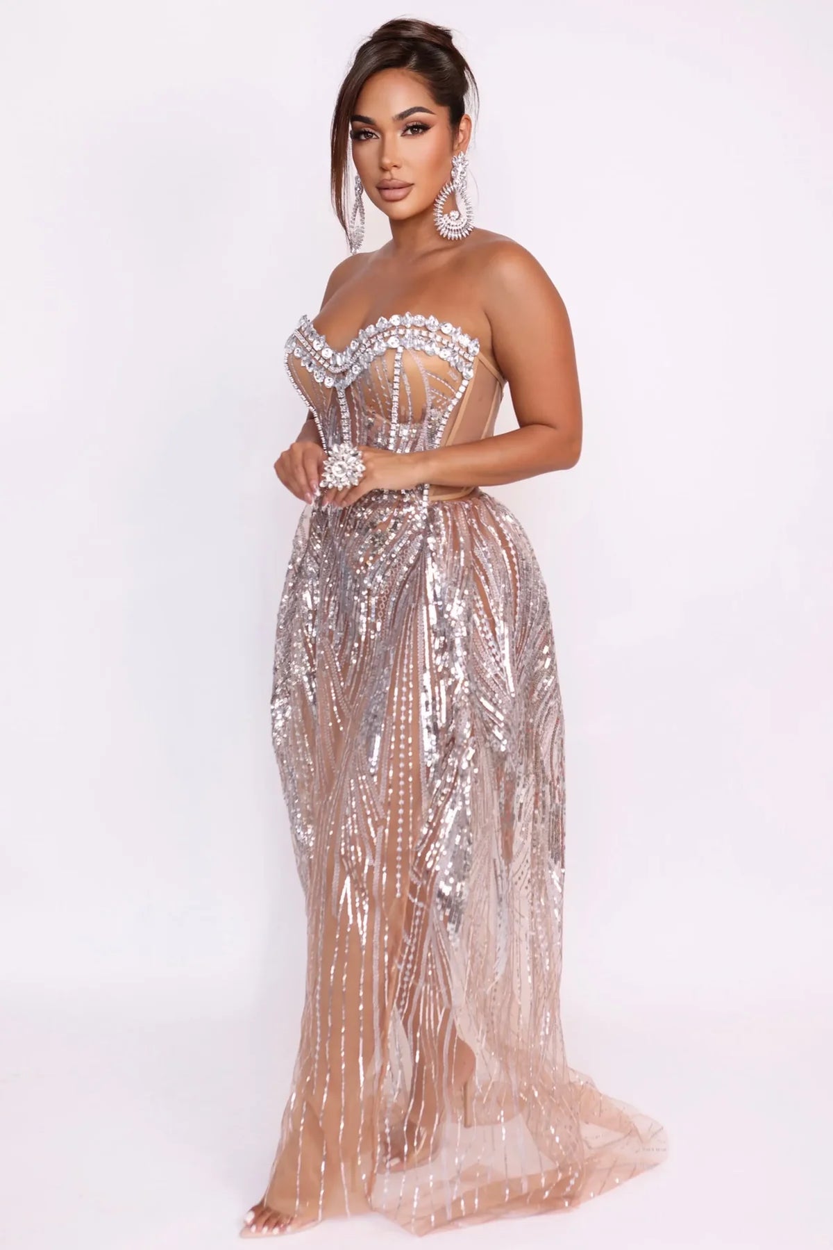 Strapless Sparkle Mesh Gown