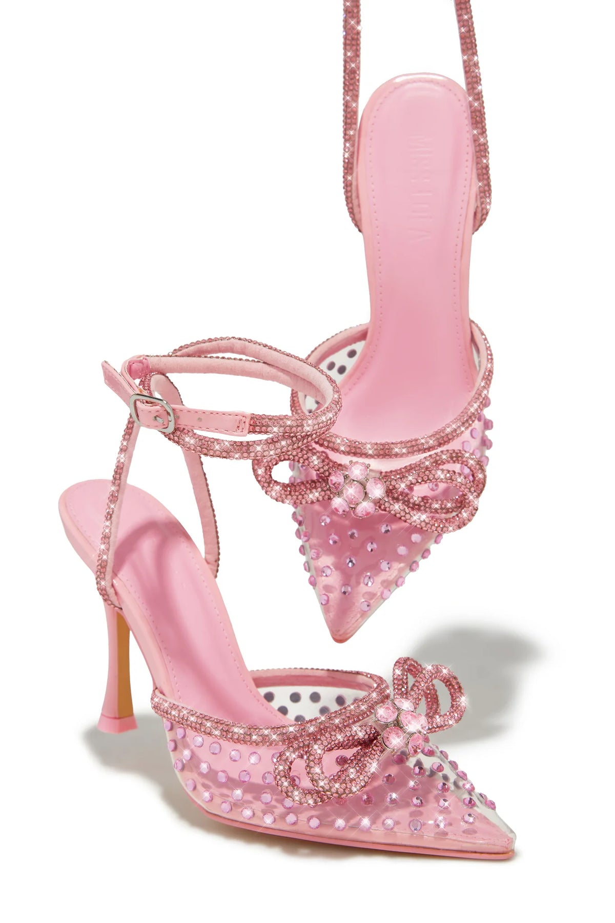 Crystal Bow Ankle Strap Pumps