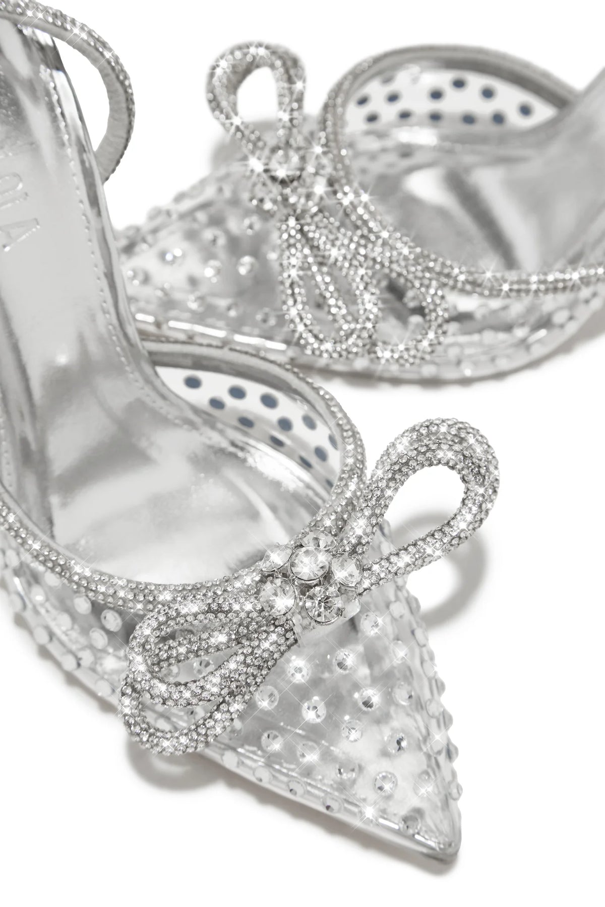 Crystal Bow Ankle Strap Pumps