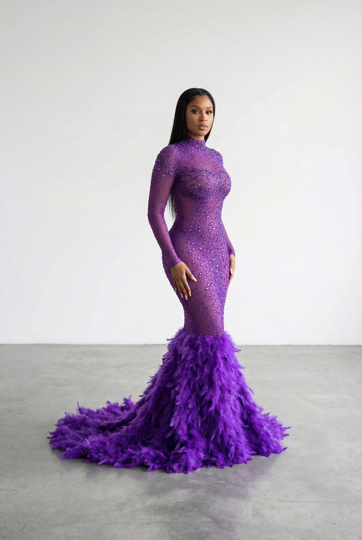 Midnight Feather Diamond Maxi Dress (Purple)
